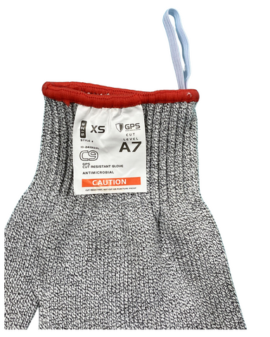 C9, 10 Gauge Cut Resistant Grey Glove w/Hang Up Loop ANSI Cut Level 6 - Sizes XXS-XXL