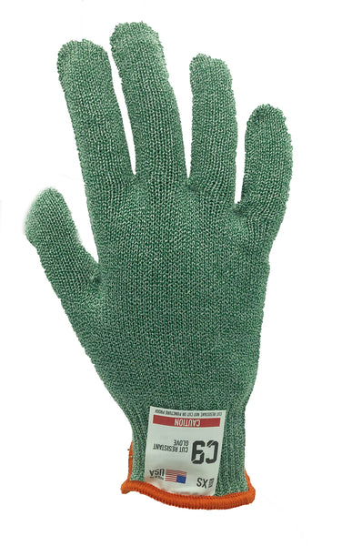 C9 Cut Resistant 10 GG Green Glove, Antimicrobial, Sizes S-L, Sold by Each