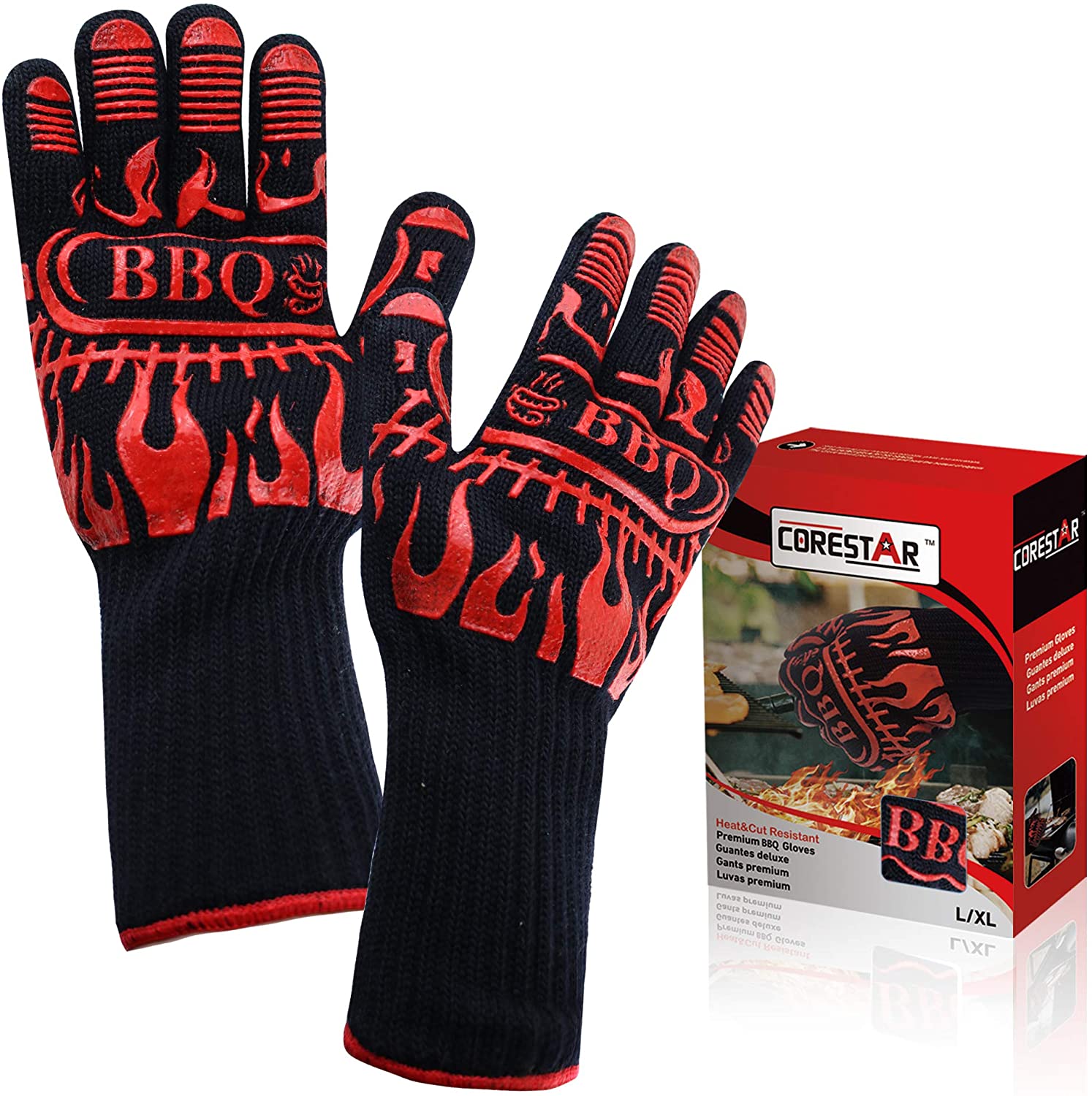 BBQ Grill Gloves, Premium Extreme Heat Resistant Up to 932℉, Great