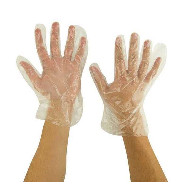 Disposable Clear Poly Hybrid Stretch Gloves, Copolymer Polyethylene PE Blend, Plastic, Powder-Free, Latex and Allergy Free, Food Service, Work, Cooking and Cleaning, Sizes S-XXL