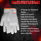 C9, 10 Gauge Cut Resistant White Glove ANSI Cut Level 6 - Sizes XXS-XL - GPS Gloves