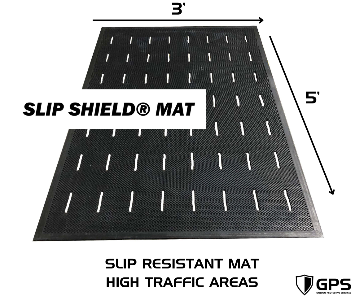 Slip Shield Mat, Slip Resistant Floor Mat, 3' x 5', Commercial Kitchen Grade Nitrile Rubber, Antimicrobial, Grit Top, Drainage Slots, Lightweight, Low Profile, Sold by Each - GPS Gloves