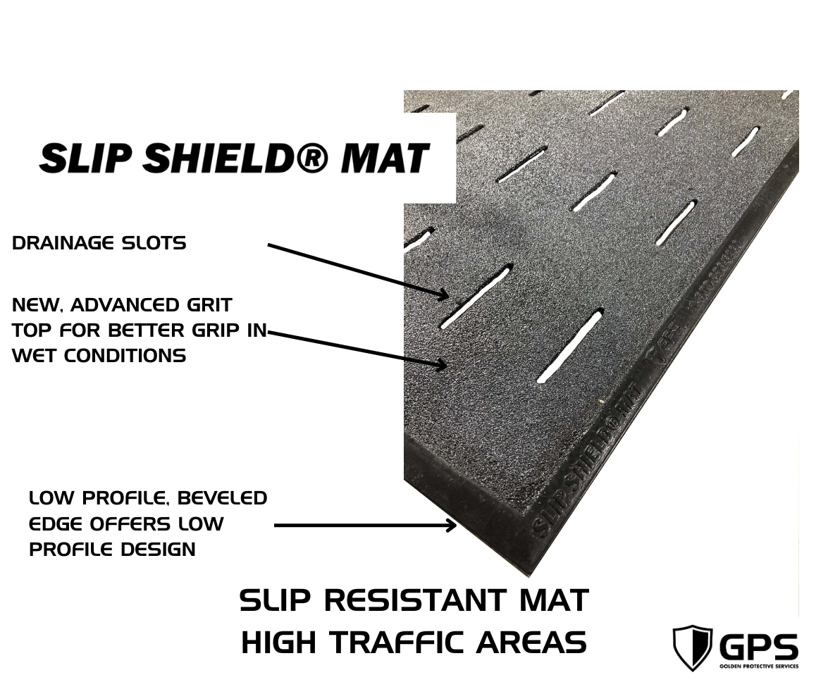 Slip Shield Mat, Slip Resistant Floor Mat, 3' x 5', Commercial Kitchen Grade Nitrile Rubber, Antimicrobial, Grit Top, Drainage Slots, Lightweight, Low Profile, Sold by Each - GPS Gloves