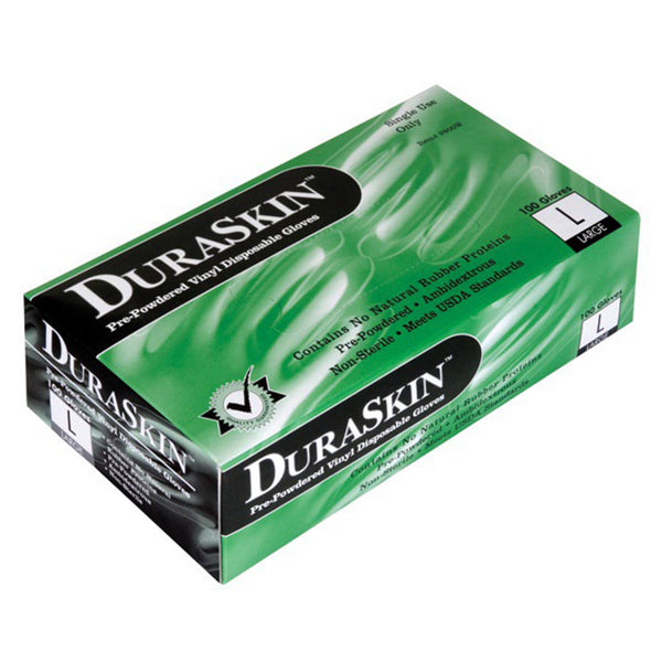 Duraskin Clear Vinyl Disposable Gloves, 4 MIL, Powder Free, 100 Gloves Per Box, Sizes S-XL