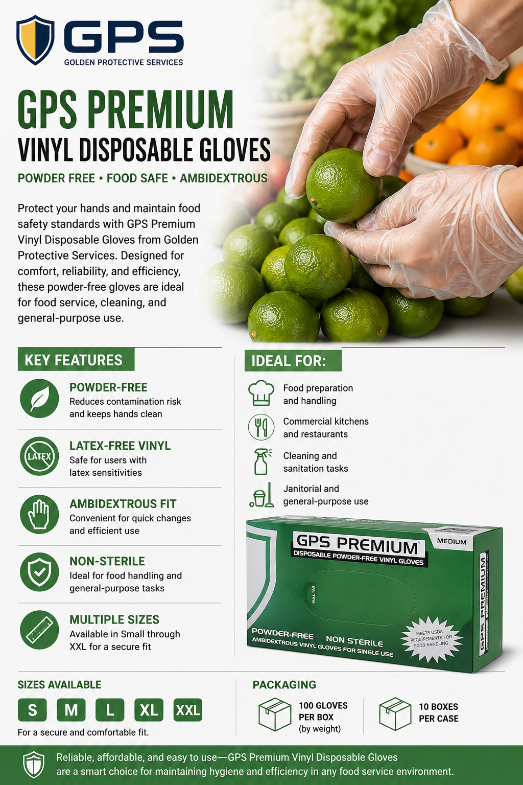 GPS Premium Vinyl Powder Free Disposable Gloves, 4 mil - GPS Gloves