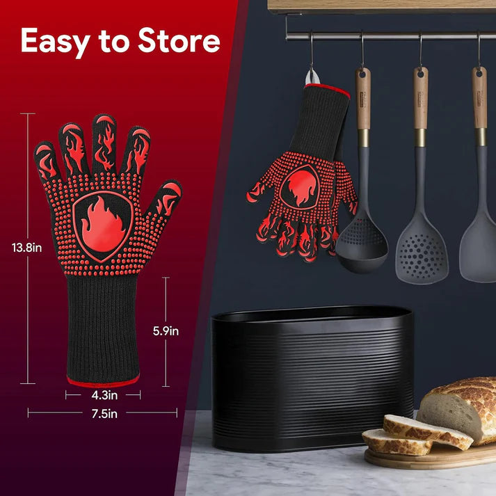 BBQ Grill Gloves, Premium Extreme Heat Resistant Up to 932℉, Great for BBQ, Oven and Grill, Non Slip, Silicone, Washable, Safe for Cooking, Grilling, Baking, 1 Glove