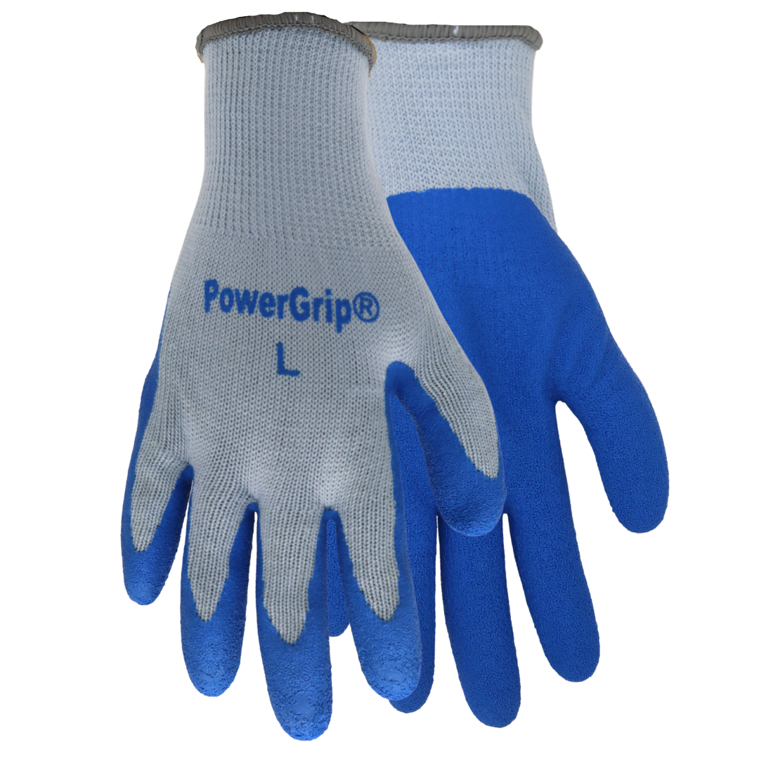Red Steer PowerGrip A300-L Cotton/Polyester, Full-Fingered Work & General Purpose Gloves, Textured Rubber Palm, Blue, Sold by Pair - GPS Gloves