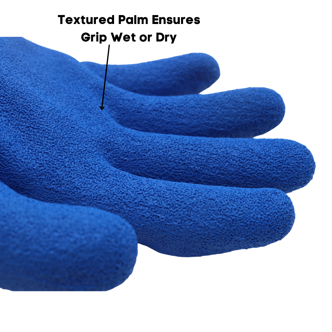 Red Steer PowerGrip A300-L Cotton/Polyester, Full-Fingered Work & General Purpose Gloves, Textured Rubber Palm, Blue, Sold by Pair - GPS Gloves