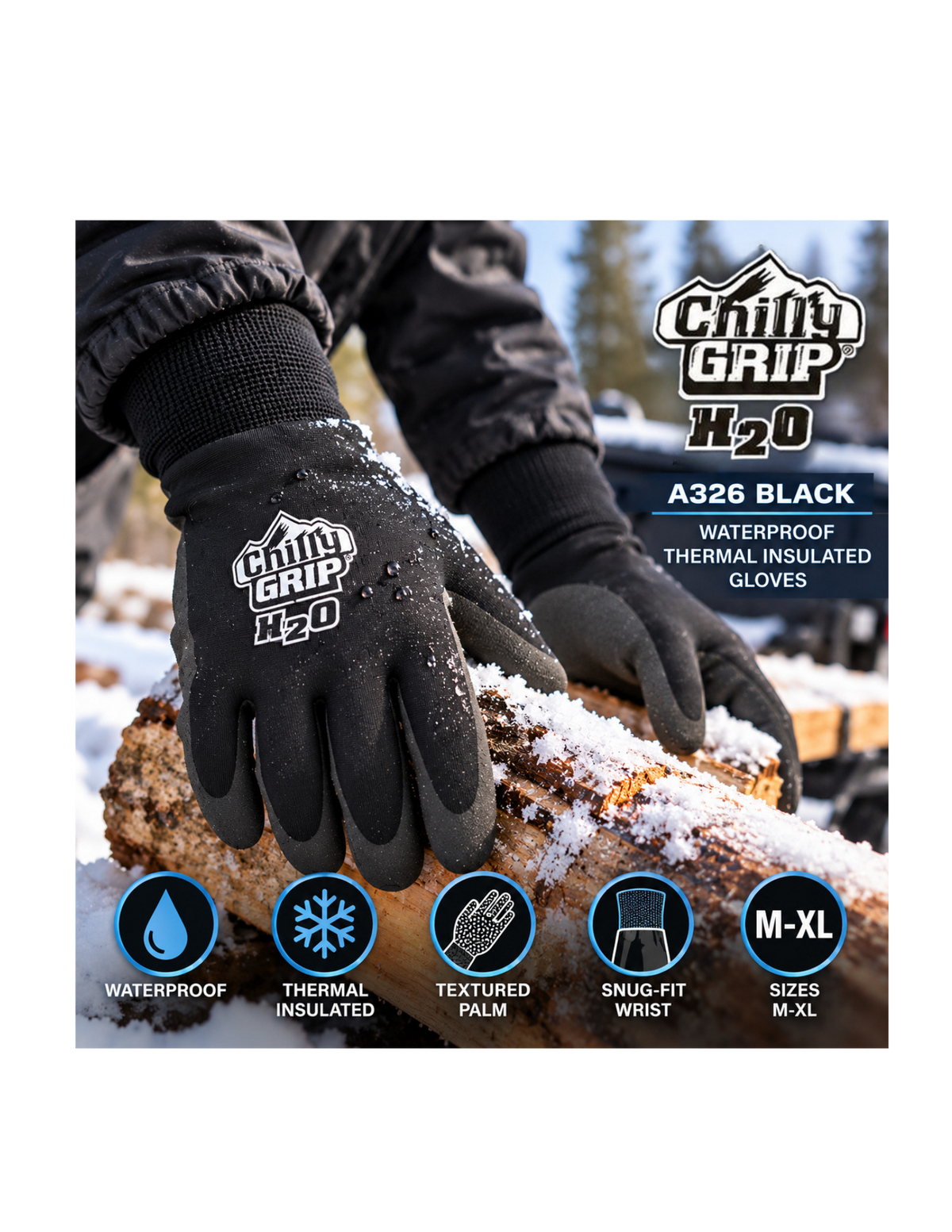 Chilly Grip A326 Black Waterproof H2O Thermal Insulated Gloves
