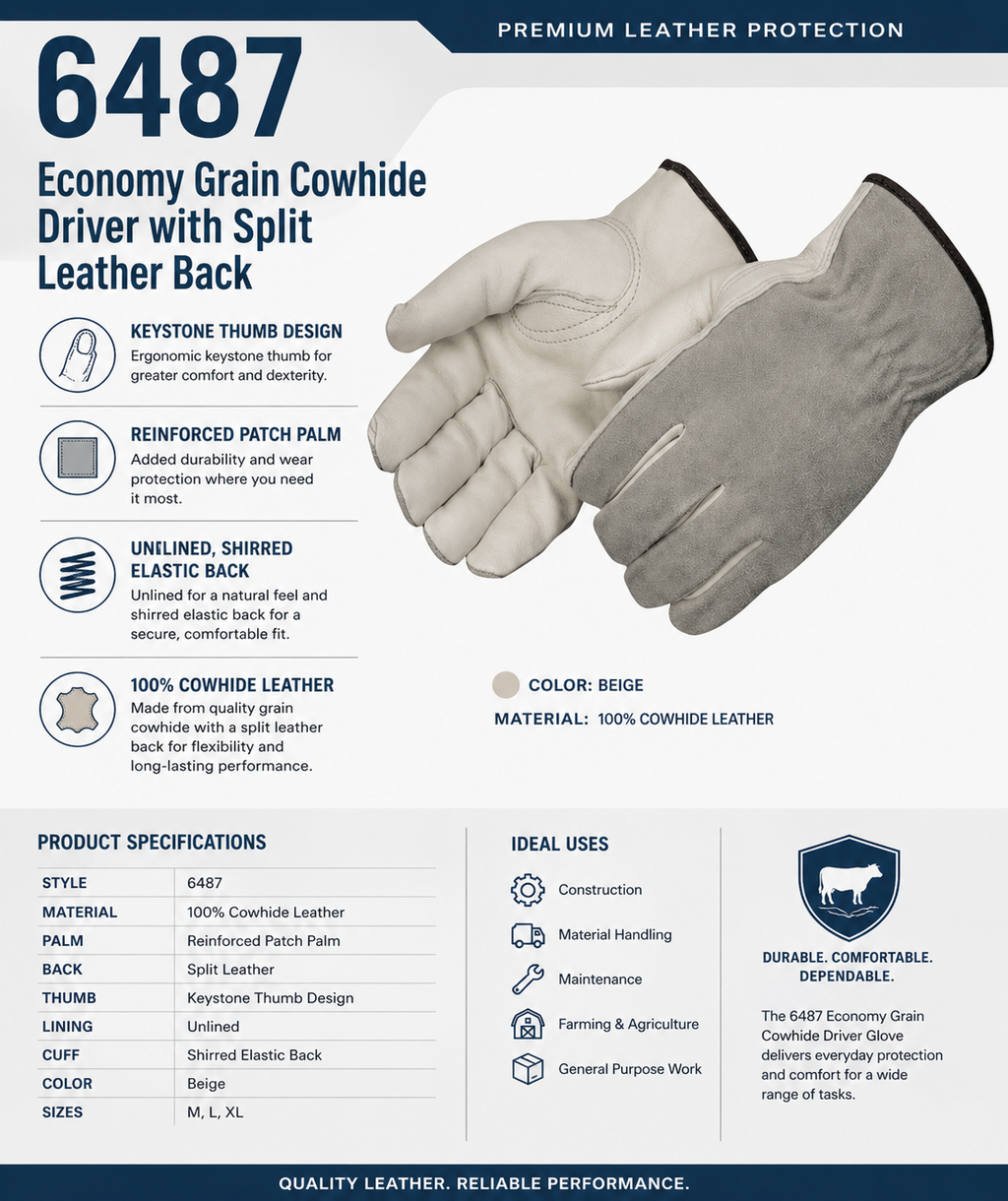 Leather Driver Gloves, Cowhide Drivers with Split Leather Back, Gray Split & Brown Split Options, Size Large - GPS Gloves