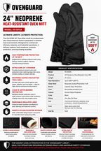 OvenGuard 24" Oven Mitts, Burn & Steam Protection, 500 Degree Temp Rating, Black - GPS Gloves