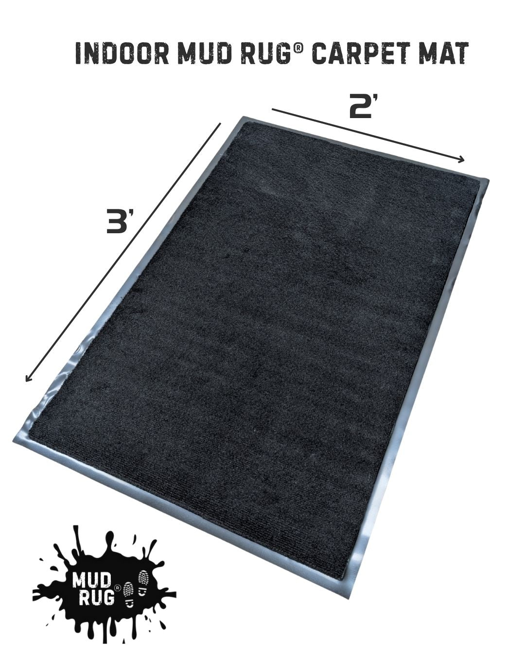 Mud Rug 2' x 3' Olefin Indoor Carpet Mats, Black, Vinyl Backing - GPS Gloves