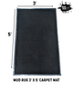 Mud Rug 3' x 5' Olefin Indoor Carpet Mats, Black, Vinyl Backing