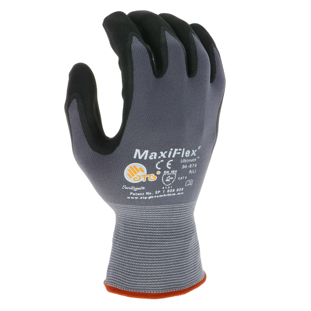 MaxiFlex Ultimate 34-874 Nitrile Coated Micro Foam Grip Gloves, Cut Resistant, Sizes M-XL - GPS Gloves