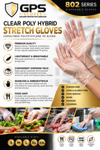 Disposable Clear Poly Hybrid Stretch Gloves, Powder-Free, Latex and Allergy Free