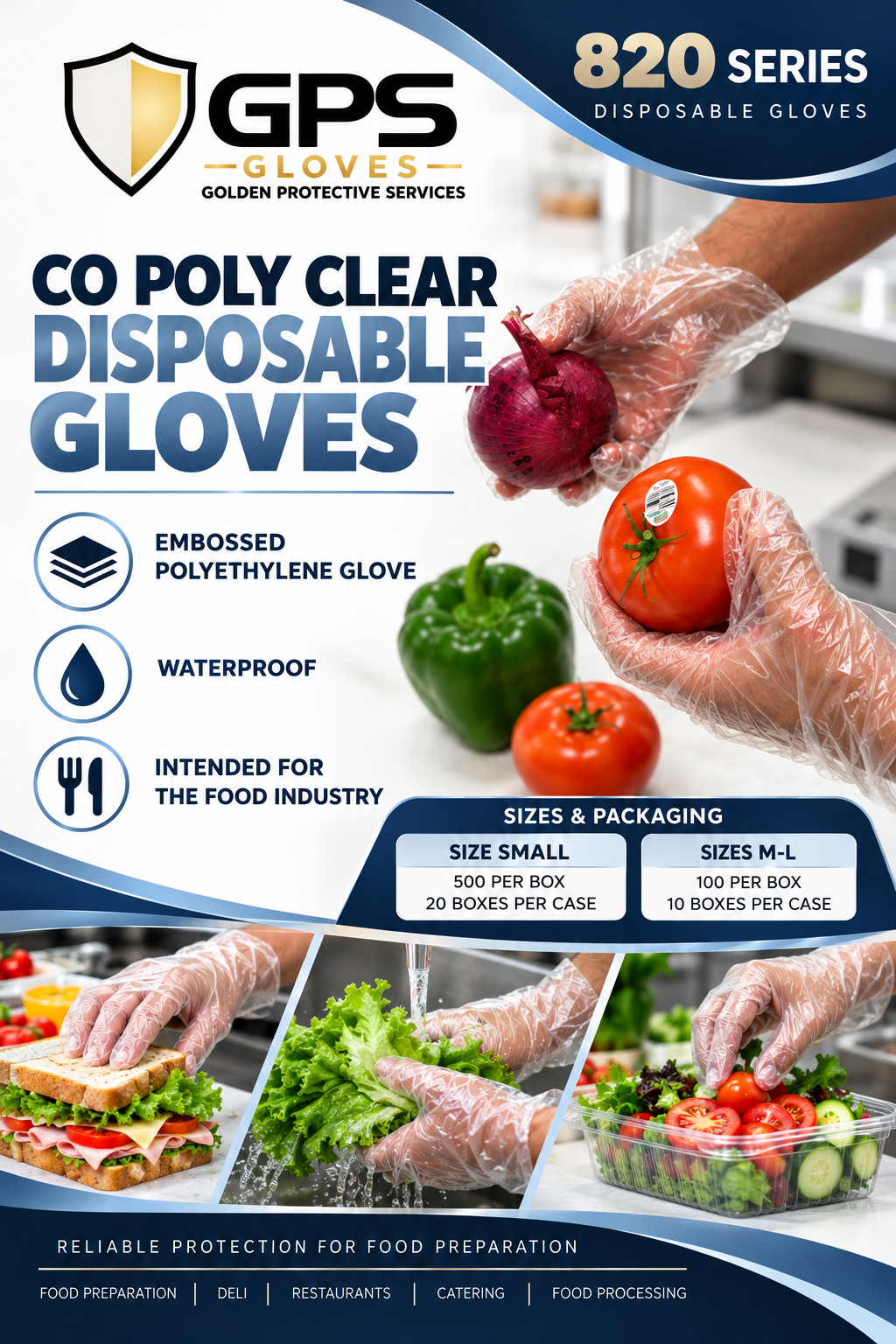 Co Poly Clear Disposable Glove, 820 Series, Sizes S-L
