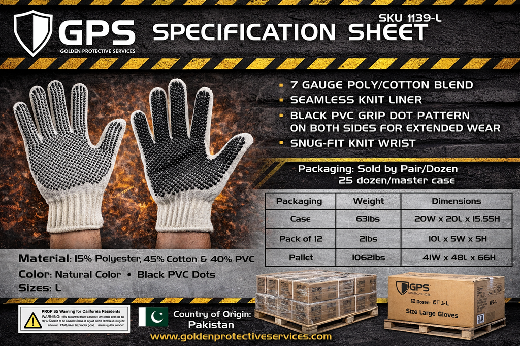 Cotton String Knit Double Sided Dots Gloves, Sold by Dozen - GPS Gloves