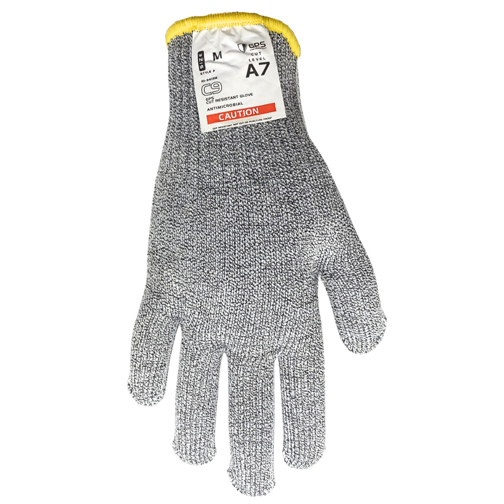 C9, 10 Gauge Cut Resistant Grey Glove w/Hang Up Loop ANSI Cut Level 6 - Sizes XXS-XXL - GPS Gloves