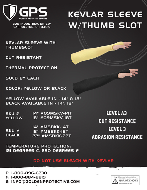 YELLOW, PEFORMANCE FIBER, CUT RESISTANT/THERMAL SLEEVE WITH THUMBSLOT, 14" & 18" - GPS Gloves