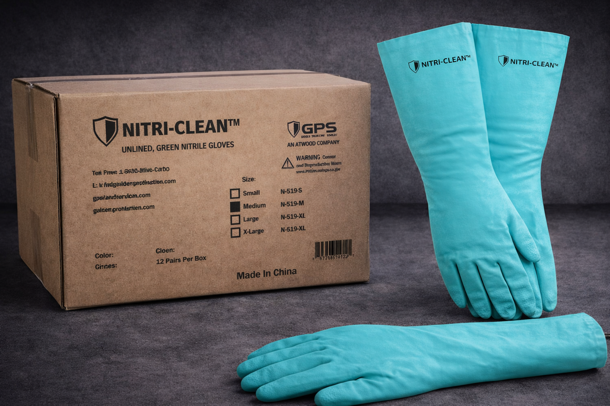 Nitri-Clean, Green Nitrile, 22mil, 18" Length, Unlined Gloves - GPS Gloves
