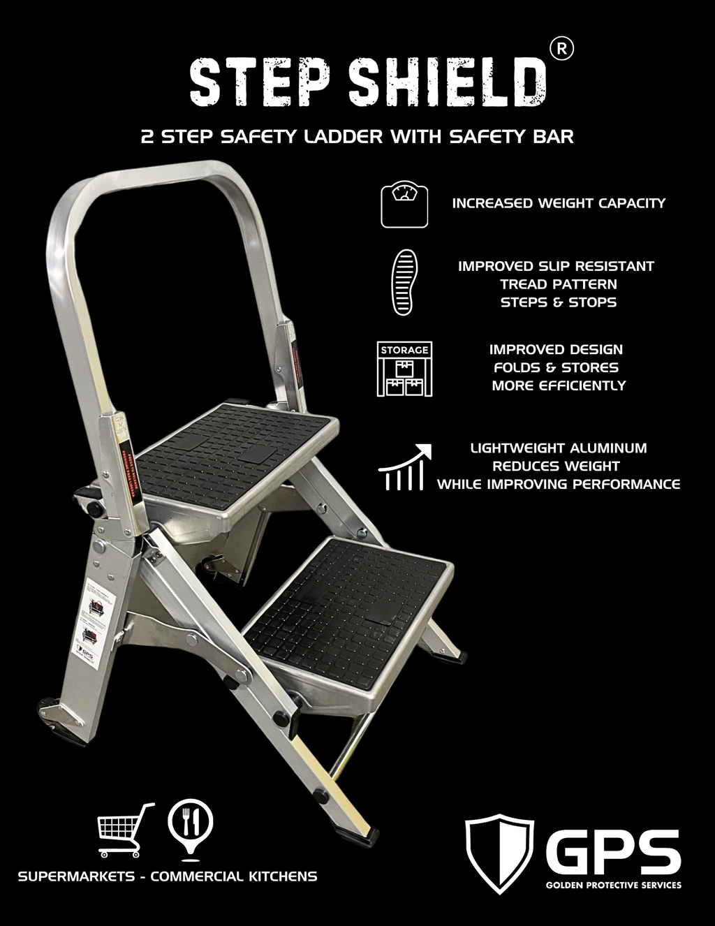 Step Shield Heavy Duty 2 Step Safety Ladder - GPS Gloves