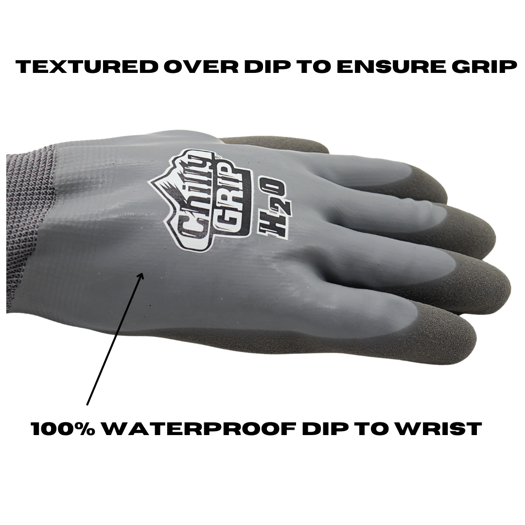 Chilly Grip Red Steer A325 H2O Waterproof Thermal Insulated Gloves, Gray, Snug-Fit Wrist, Textured Palm, Sizes M-XL - GPS Gloves