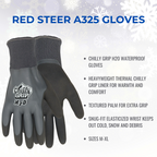 Chilly Grip Red Steer A325 H2O Waterproof Thermal Insulated Gloves, Gray, Snug-Fit Wrist, Textured Palm, Sizes M-XL - GPS Gloves