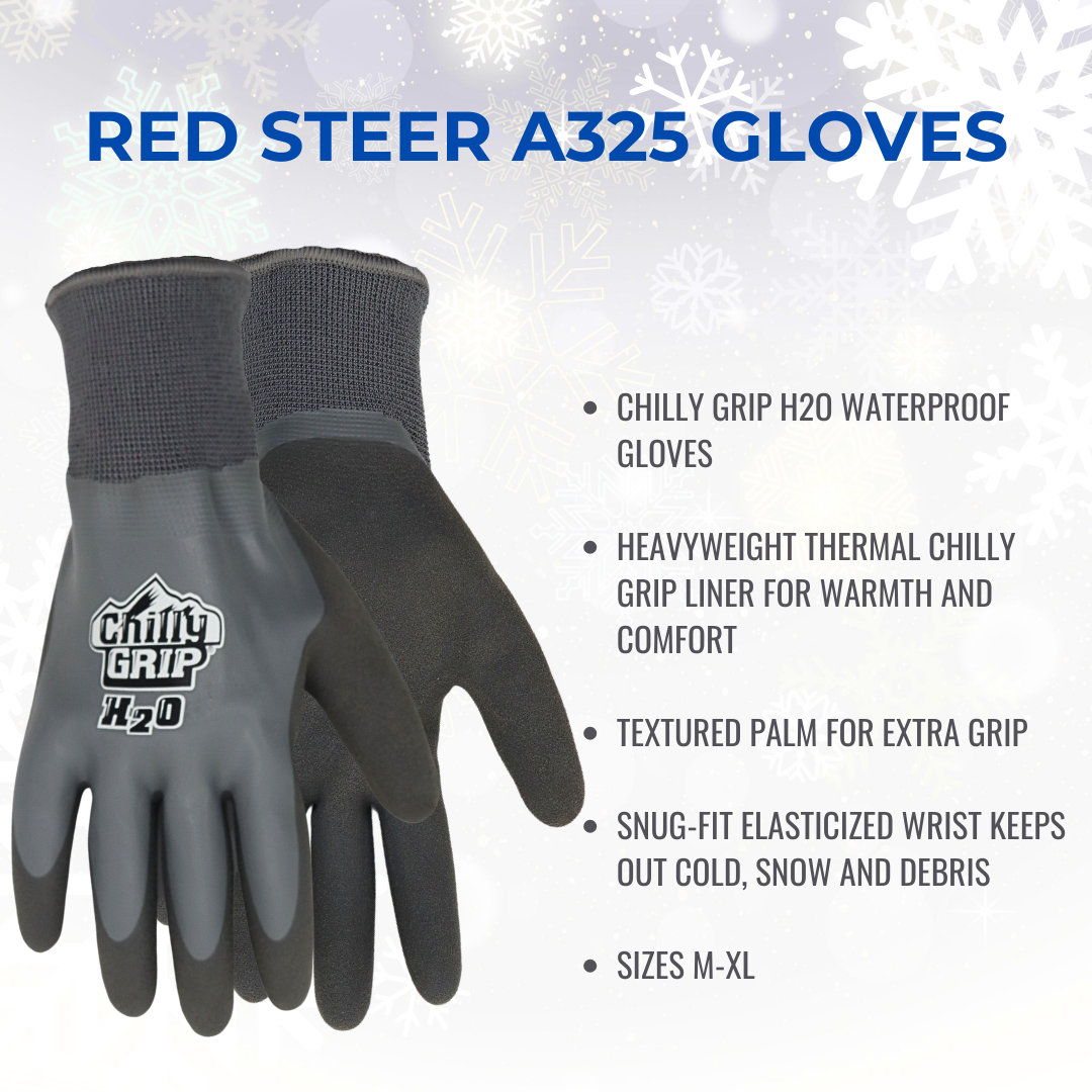 Chilly Grip Red Steer A325 H2O Waterproof Thermal Insulated Gloves, Gray, Snug-Fit Wrist, Textured Palm, Sizes M-XL - GPS Gloves