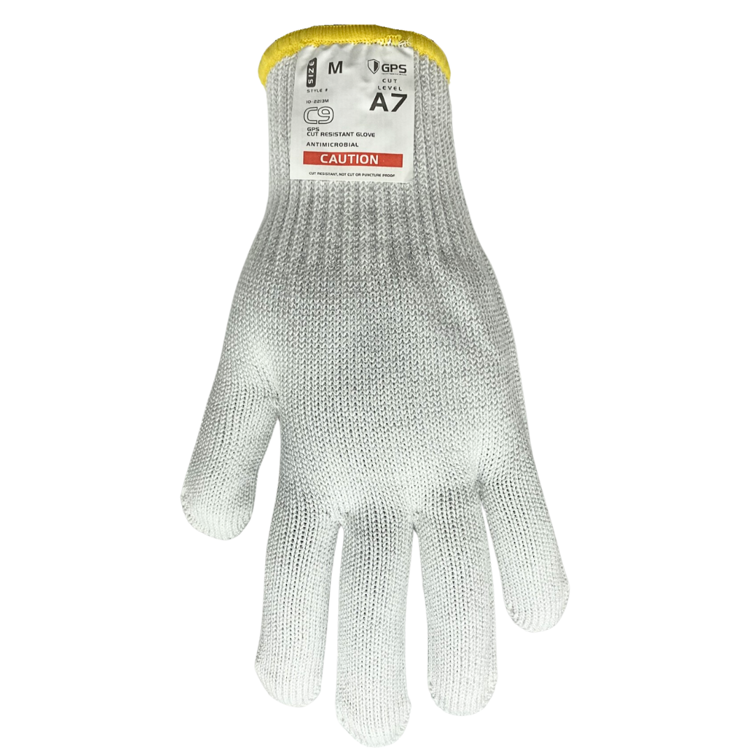 C9, 10 Gauge Cut Resistant White Glove ANSI Cut Level 6 - Sizes XXS-XL - GPS Gloves