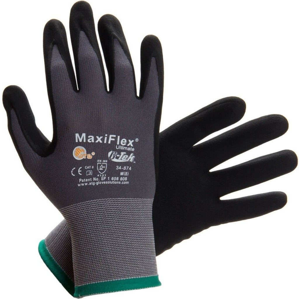 MaxiFlex Ultimate 34-874 Nitrile Coated Micro Foam Grip Gloves, Cut Resistant, Sizes M-XL - GPS Gloves