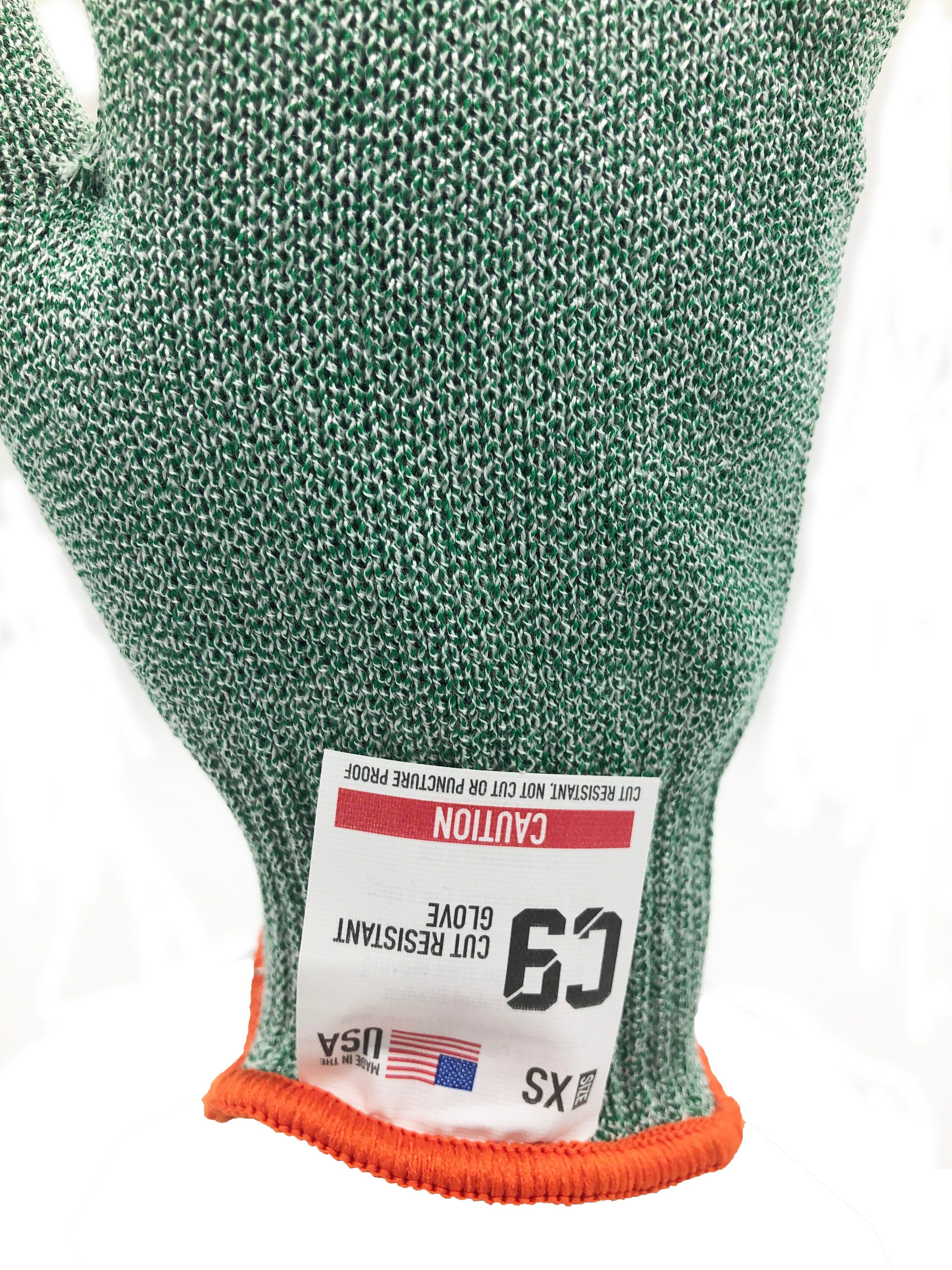 C9 Cut Resistant 10 GG Green Glove, Antimicrobial, Sizes S-L, Sold by Each - GPS Gloves