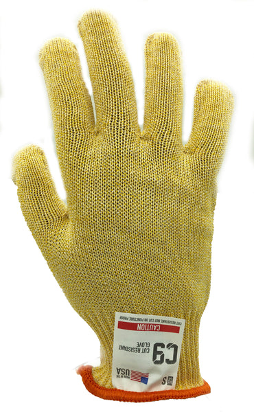 C9 Cut Resistant 10 GG Yellow Glove, Antimicrobial, Sizes XS-L, Sold by Each