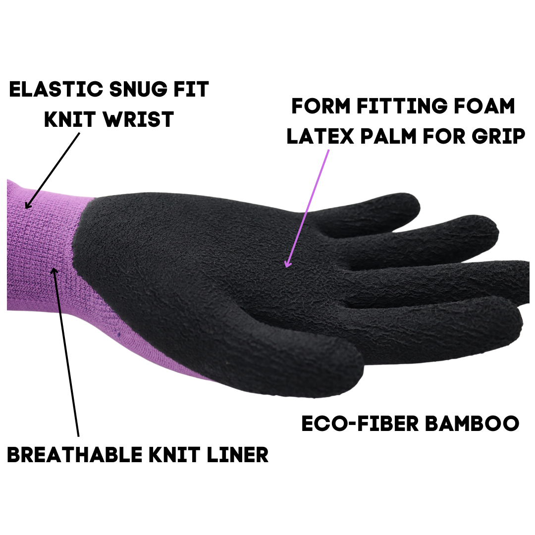 Red Steer 1151 Eco-Fiber Bamboo General Purpose Gloves, Pink & Purple, Latex Palm, Sizes S-L, Sold by Pair - GPS Gloves