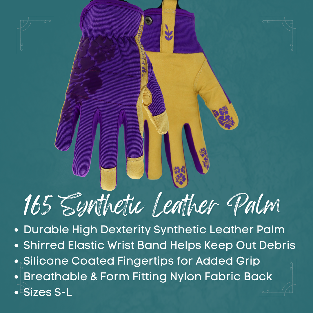 Red Steer 165W Flowertouch Synthetic Leather Women's Gloves, Durable High Dexterity Palm, Purple, Sizes S-L, Sold by Pair - GPS Gloves