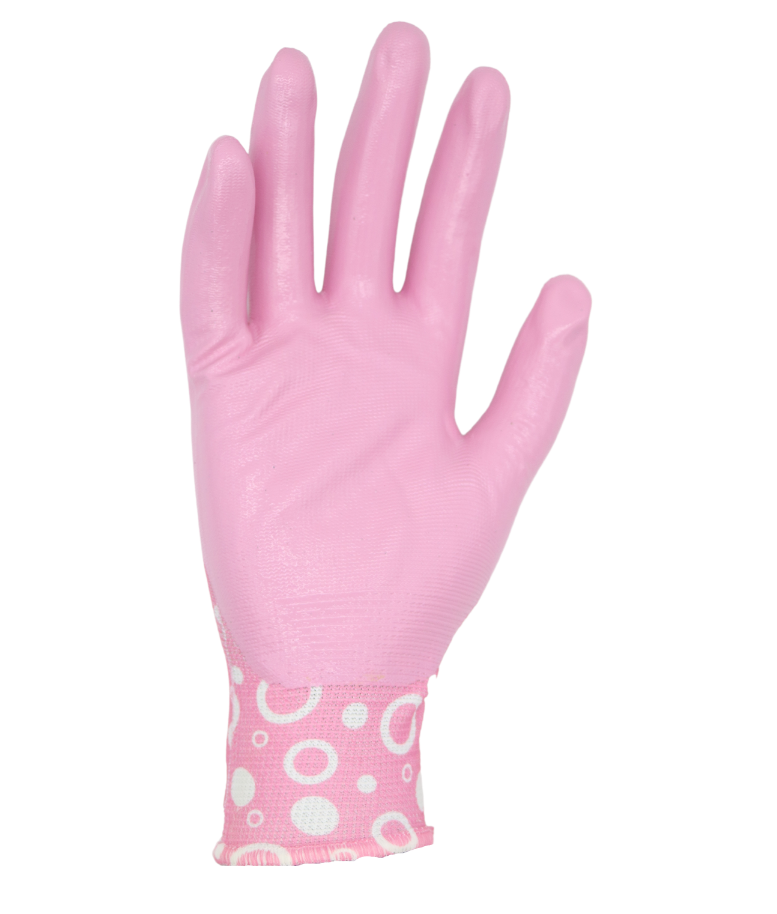 Red Steer A209 Flowertouch Lawn & Garden Gloves, Nitrile Palm, Pink or Purple Flower Design, Sizes S-L, Sold by Pair - GPS Gloves