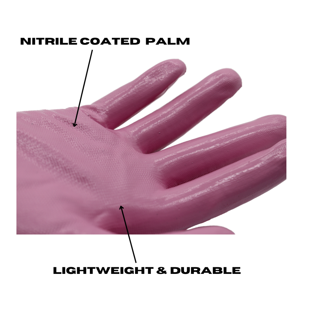 Red Steer A209 Flowertouch Lawn & Garden Gloves, Nitrile Palm, Pink or Purple Flower Design, Sizes S-L, Sold by Pair - GPS Gloves