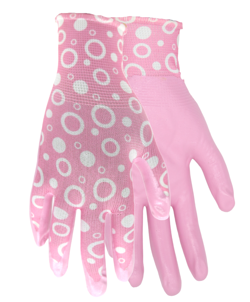 Red Steer A209 Flowertouch Lawn & Garden Gloves, Nitrile Palm, Pink or Purple Flower Design, Sizes S-L, Sold by Pair - GPS Gloves