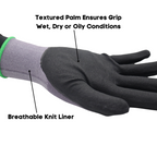 Red Steer 307-L Palm Coated Work Glove, Gray/Black, Sizes M-XL - GPS Gloves