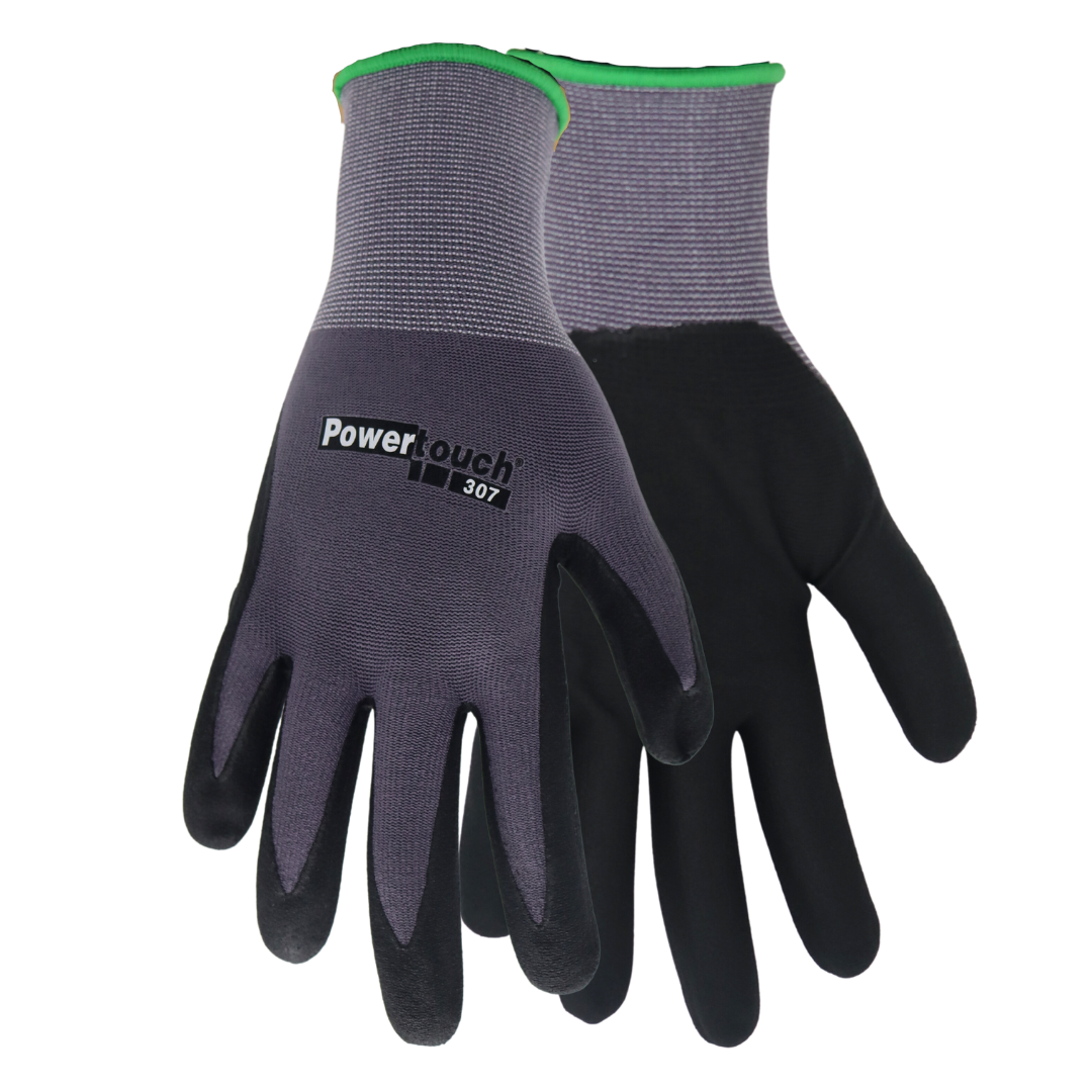 Red Steer 307-L Palm Coated Work Glove, Gray/Black, Sizes M-XL - GPS Gloves