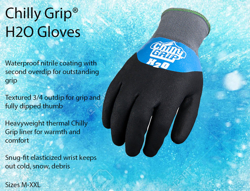 Chilly Grip H2O Waterproof Thermal Lined Nitrile Overdip Gloves, Sizes M-XXL - GPS Gloves