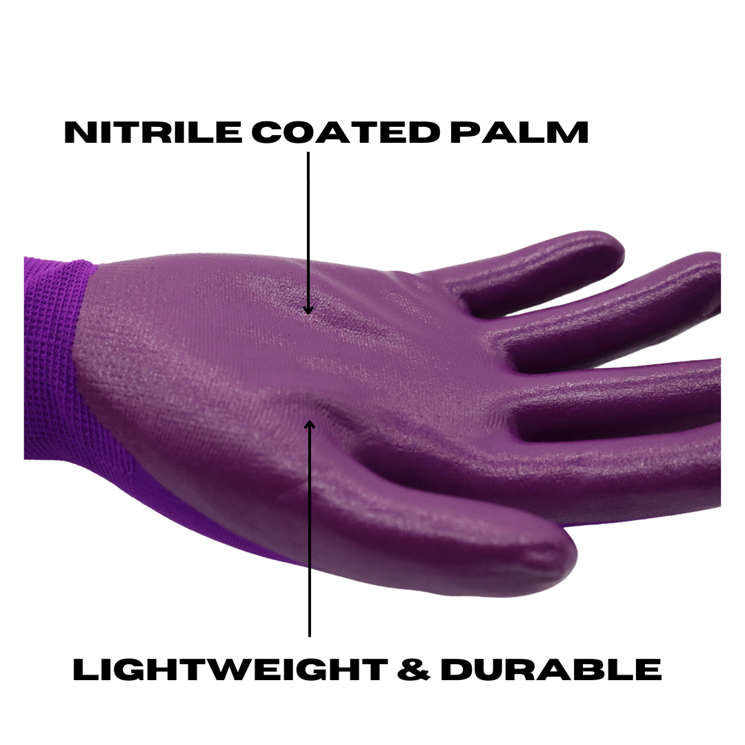 Red Steer A369 Flowertouch Lawn & Garden Gloves, Nitrile Palm, Pink, Purple or Red, Sizes S-L, Sold by Pair - GPS Gloves