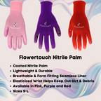 Red Steer A369 Flowertouch Lawn & Garden Gloves, Nitrile Palm, Pink, Purple or Red, Sizes S-L, Sold by Pair - GPS Gloves