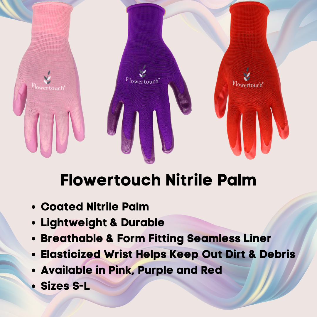 Red Steer A369 Flowertouch Lawn & Garden Gloves, Nitrile Palm, Pink, Purple or Red, Sizes S-L, Sold by Pair - GPS Gloves