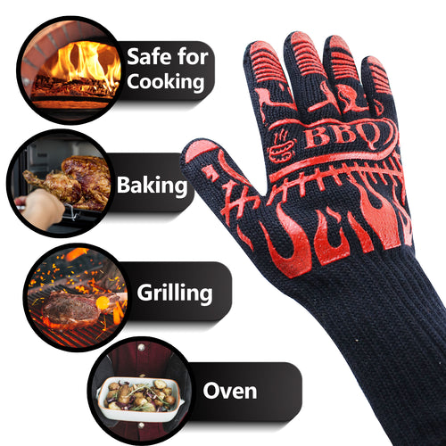 BBQ Grill Gloves, Premium Extreme Heat Resistant Up to 932℉, Great for BBQ, Oven and Grill, Non Slip, Silicone, Washable, Safe for Cooking, Grilling, Baking, 1 Glove - GPS Gloves