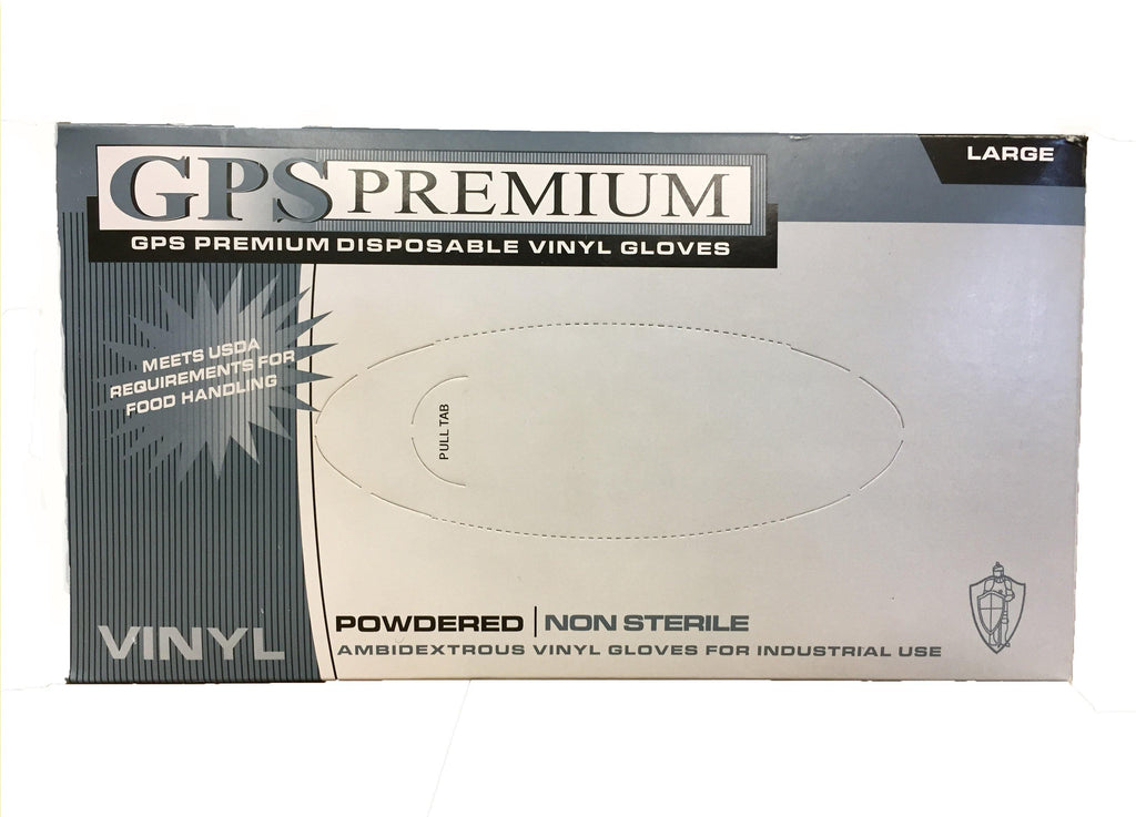 GPS Premium Vinyl Powdered Disposable Gloves, 4 Mil, Ambidextrous, 100 Per Box, 10 Boxes Per Case - GPS Gloves