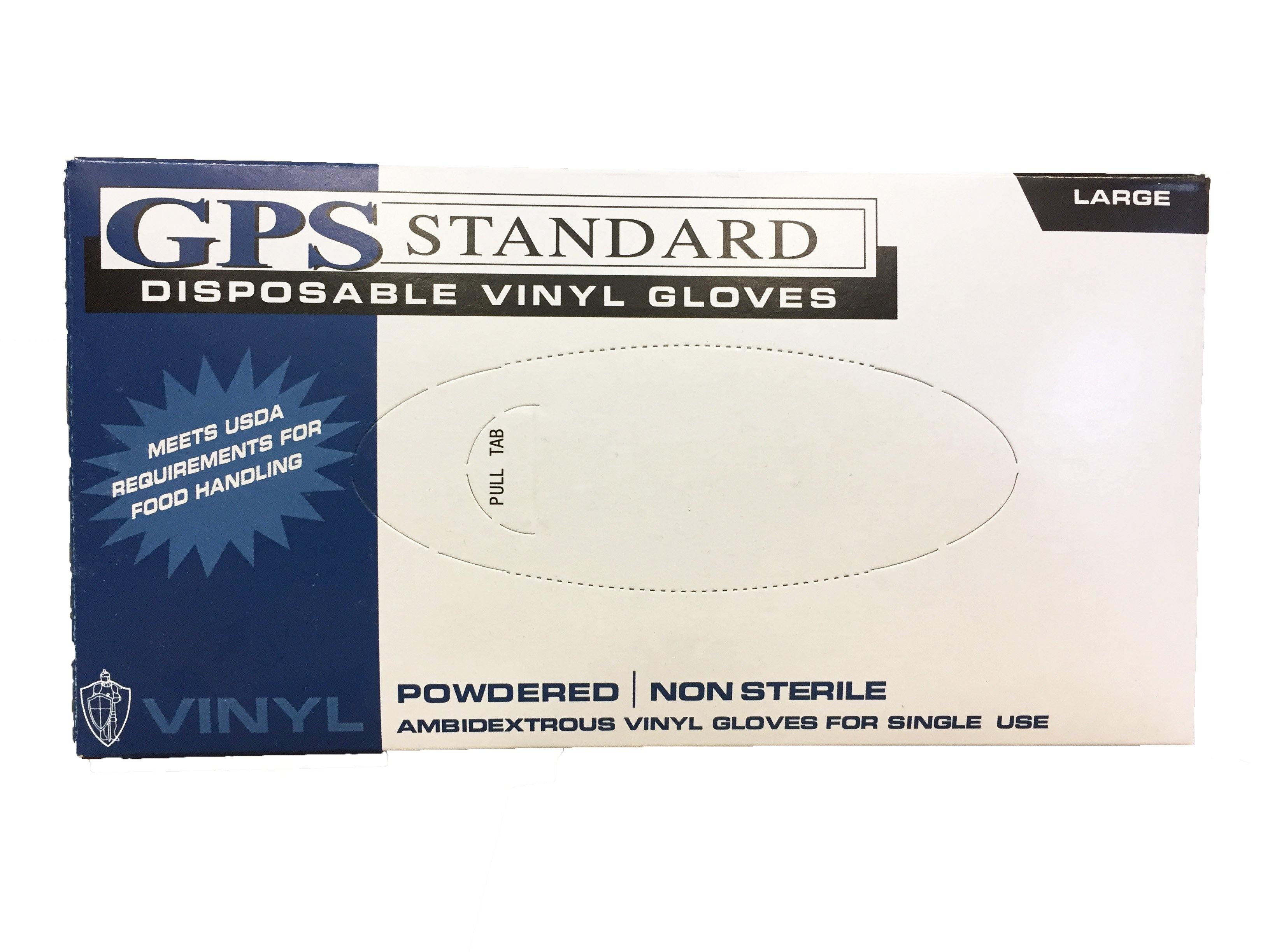 GPS Standard Vinyl Powdered Disposable Gloves, 4 mil, 100 Per Box, 10 Boxes Per Case - GPS Gloves