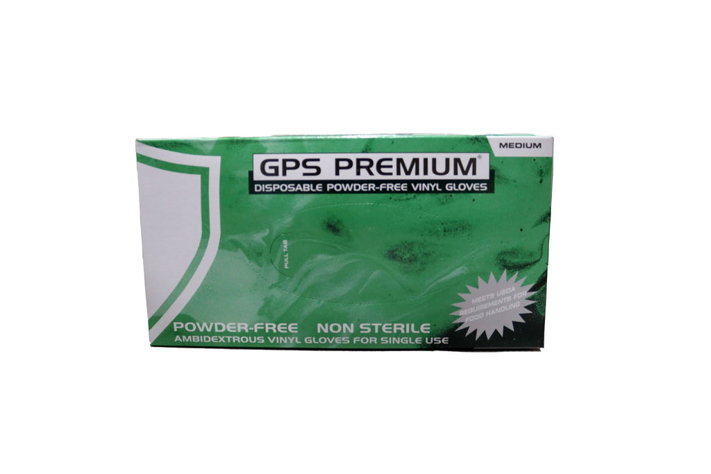 GPS Premium Vinyl Powder Free Disposable Gloves, 4 mil, 100 Per Box, 10 Boxes Per Case - GPS Gloves