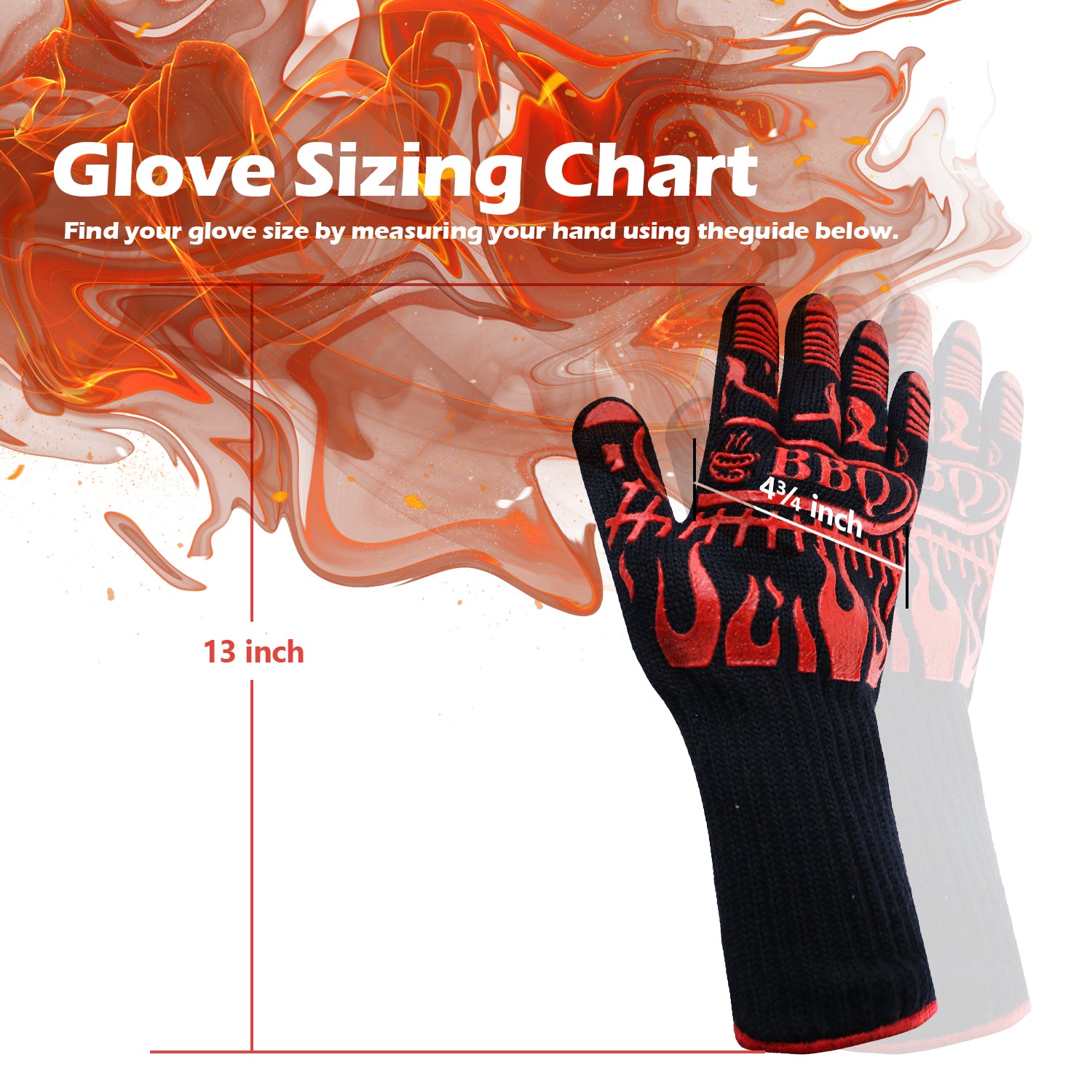 BBQ Grill Gloves, Premium Extreme Heat Resistant Up to 932℉, Great for BBQ, Oven and Grill, Non Slip, Silicone, Washable, Safe for Cooking, Grilling, Baking, 1 Glove - GPS Gloves