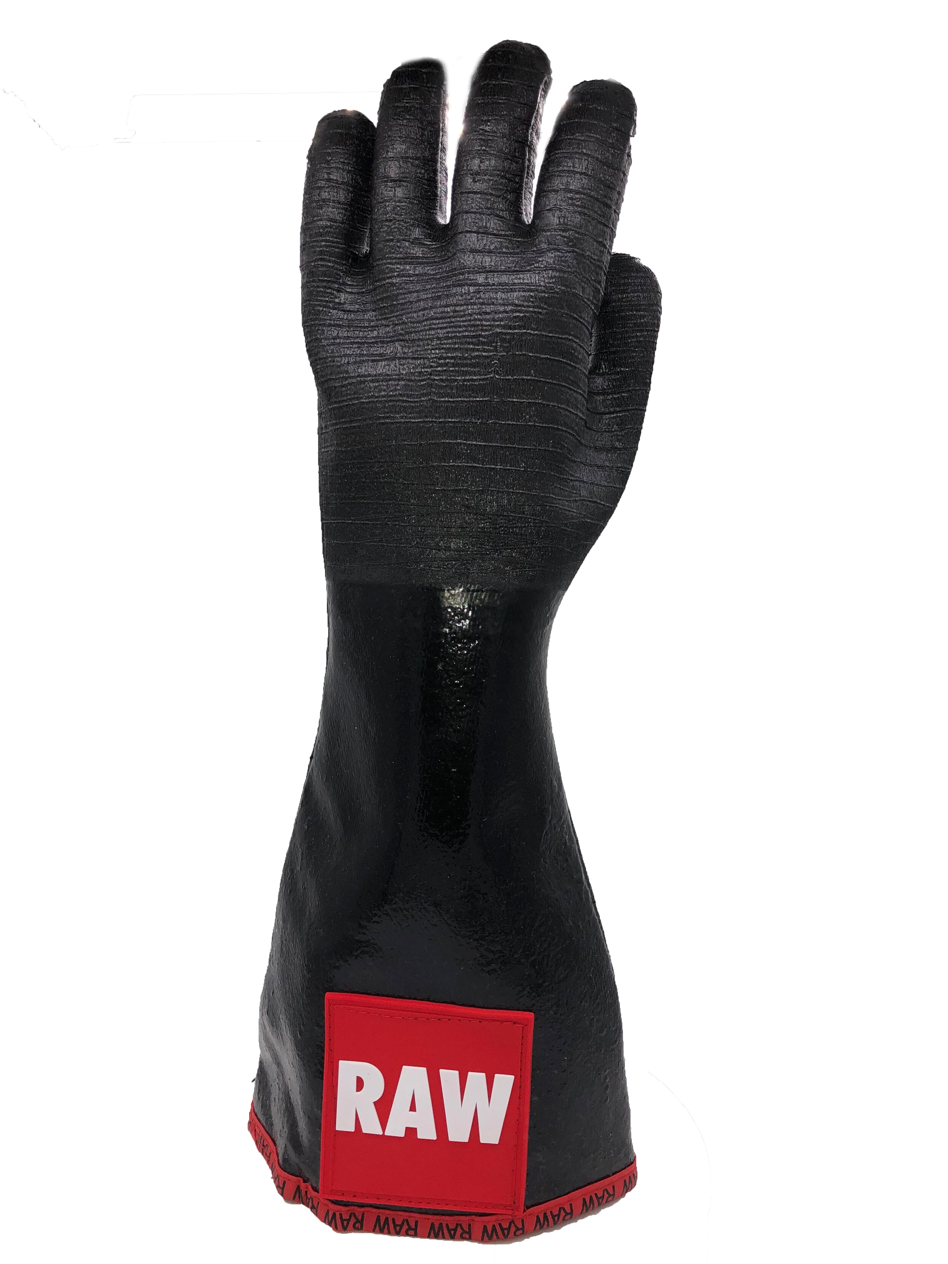 Oil Shield®, 18" High Temp Neoprene Red Banding & RAW Food Labeling Gloves, Sizes S & L - GPS Gloves