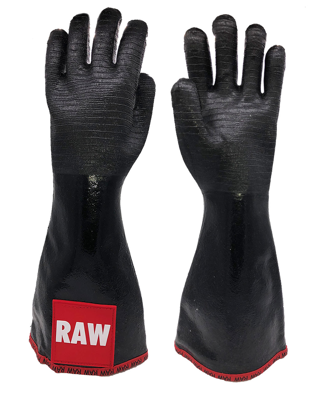 Oil Shield®, 18" High Temp Neoprene Red Banding & RAW Food Labeling Gloves, Sizes S & L - GPS Gloves